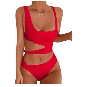 One Piece Cut out Bandage Bikini Bathing Suit -- Small - Red
